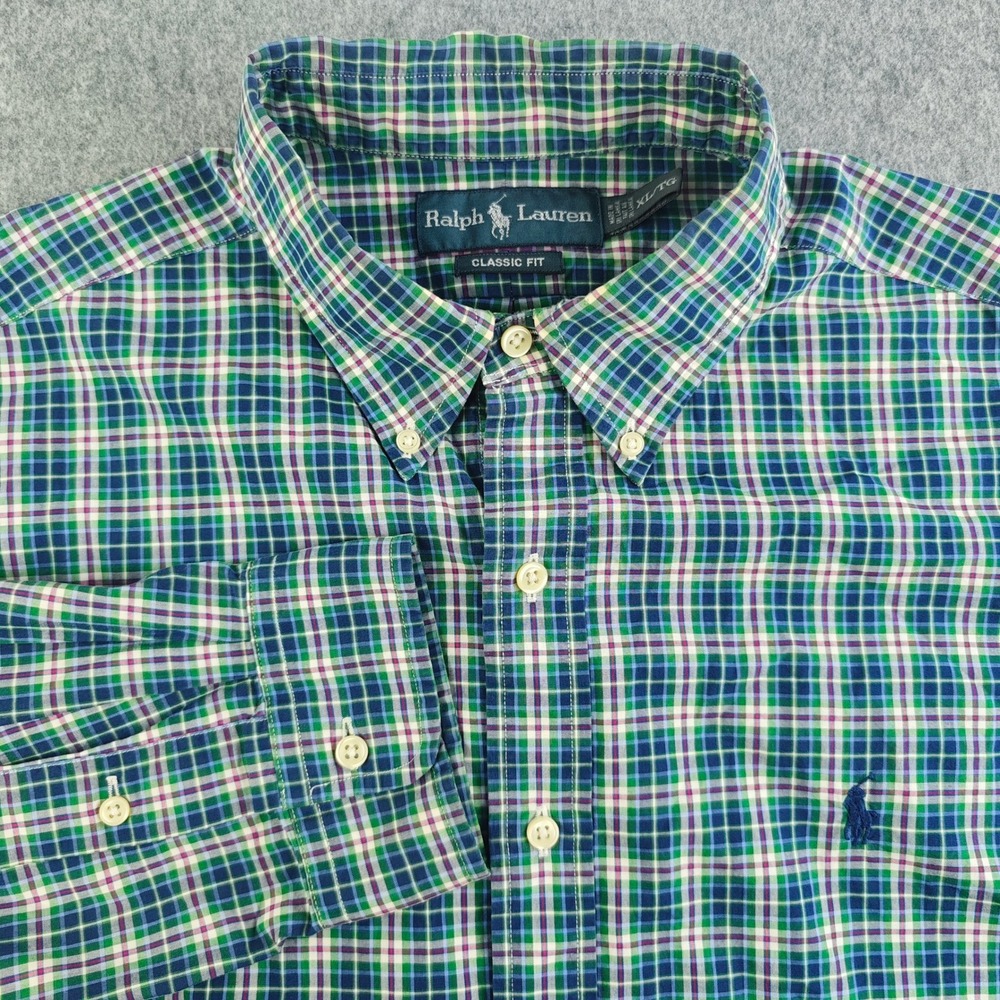 Ralph Lauren Mens XL Classic Fit Plaid Button Down Shirt Green Blue Purple